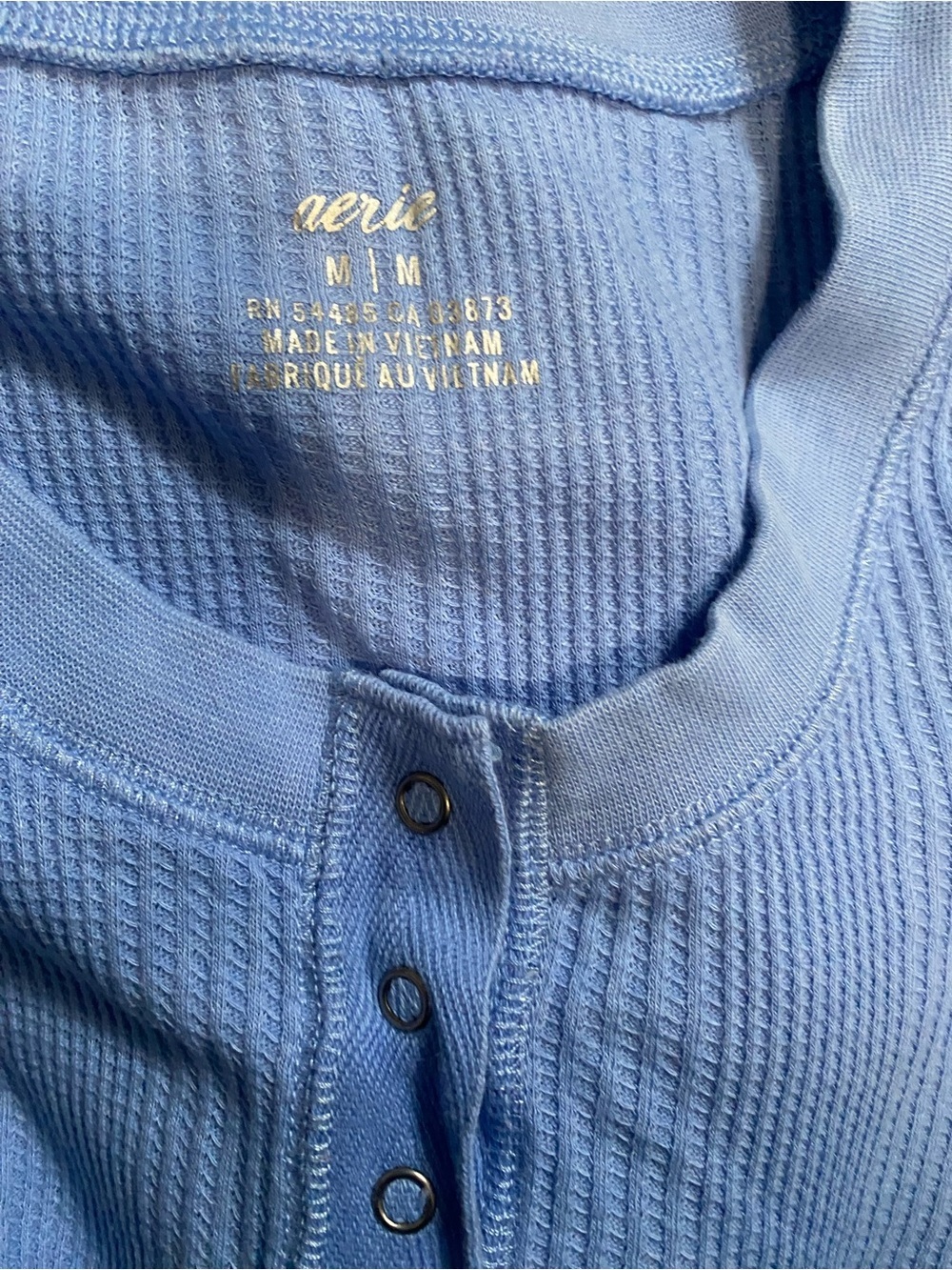 Aerie Light Blue Ribbed Snap-Front Henley Long Sleeve Medium Soft Feminine - Picture 2 of 5